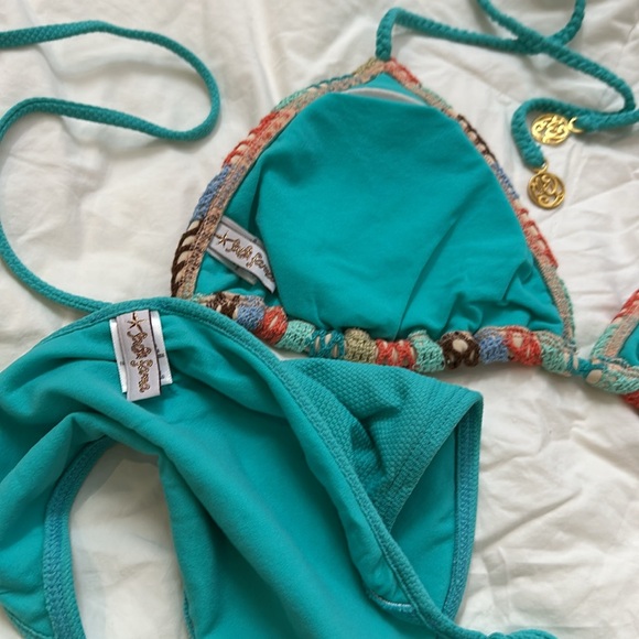 Luli Fama Swimwear Bikini (SIZE: L, LARGE) Triangle Top + Side Tie Bottom - Picture 6 of 6